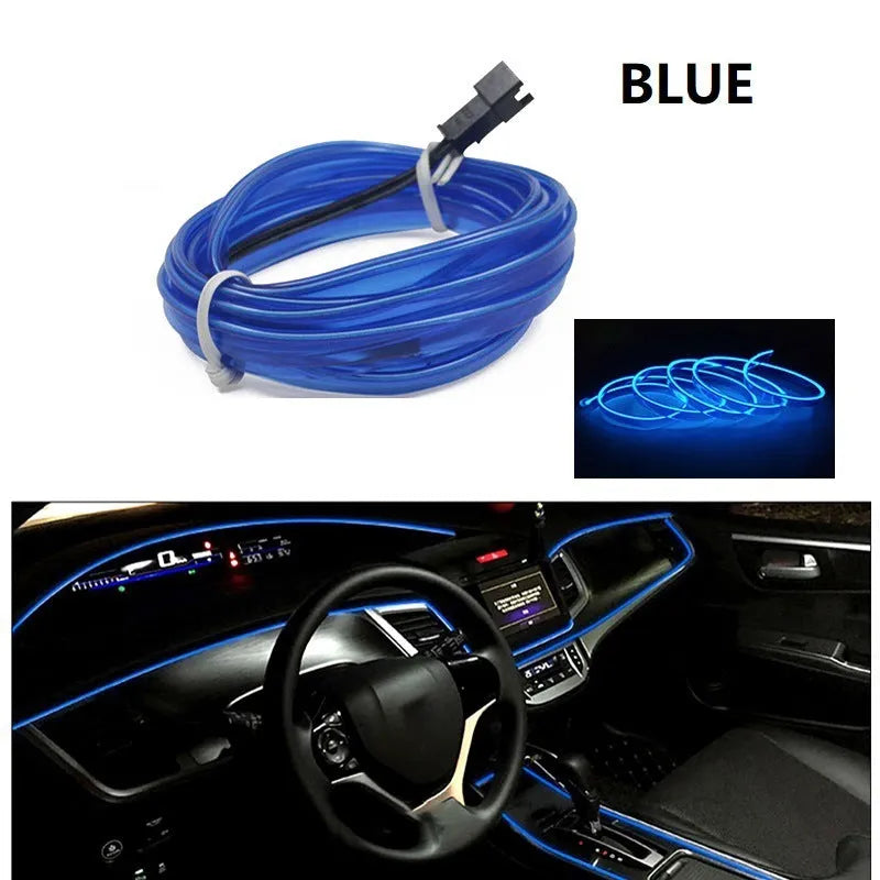 Car ambient light kit showing 6-metre LED light cable and USB driver for interior vehicle lighting.