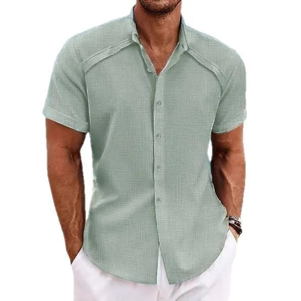 Hawaiian casual short sleeve shirt in solid colour cotton-polyester blend fabric