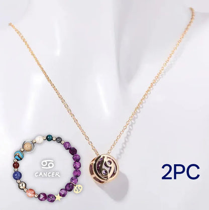Natural stone bead necklace and matching bracelet set showing varied gemstone colours and textures.