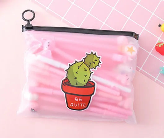 Marvel cactus character 20-pen set with 21cm plastic storage case showing 0.5mm black ink pens