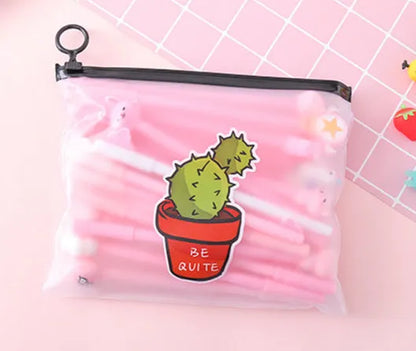 Marvel cactus character 20-pen set with 21cm plastic storage case showing 0.5mm black ink pens