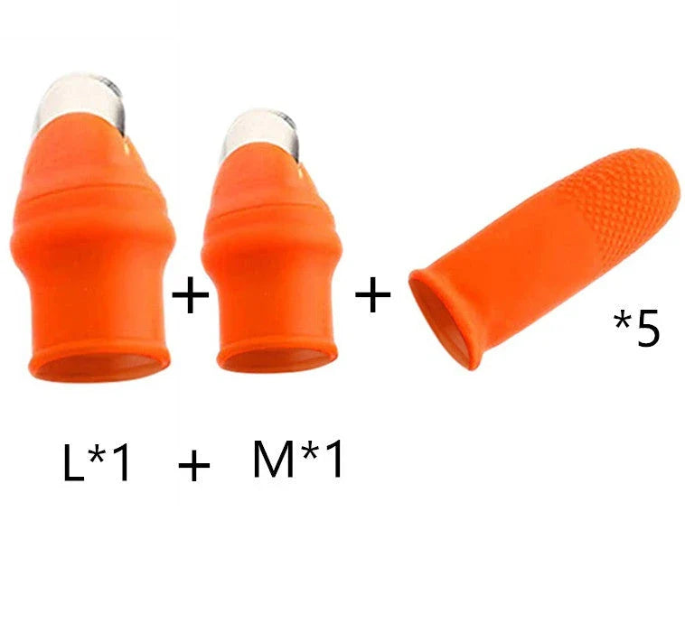 Silicone thumb protector with sharp curved blade for effortless vegetable, fruit, and crop harvesting in the garden or farm
