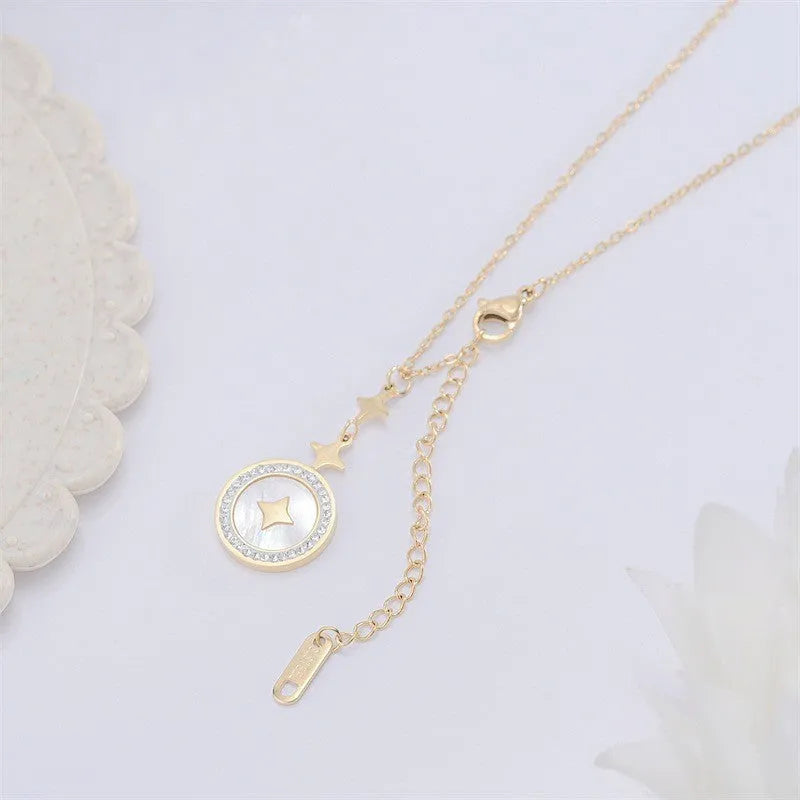Titanium steel necklace with hexagonal star pendant on O-ring chain in gold finish