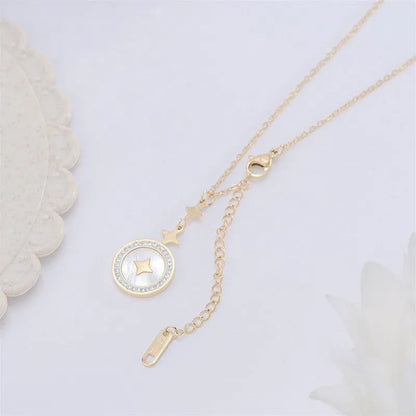 Titanium steel necklace with hexagonal star pendant on O-ring chain in gold finish