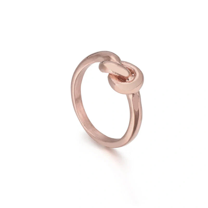 Elegant Truelove Knot Titanium Steel Ring in gold and rose gold finishes
