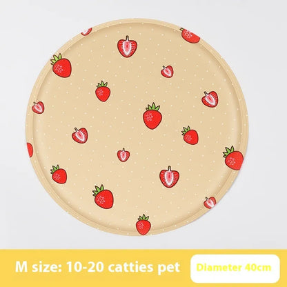 Round pet cooling mat with cartoon designs in 40cm and 50cm sizes for dogs