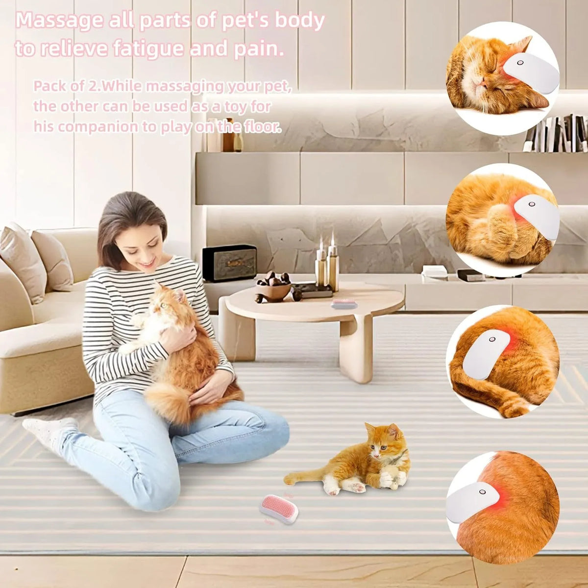 Fuigarry pink handheld electric pet grooming brush with soft TPE teeth on a white background