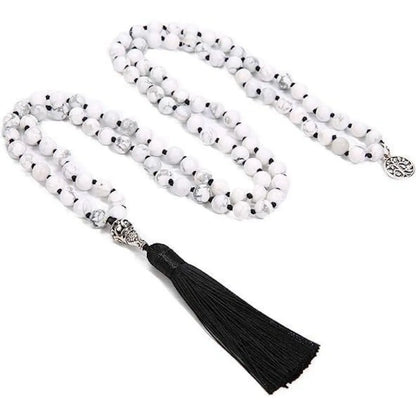 Handmade long stone beaded necklace with 108 8mm beads in a choice of 12 natural colours.