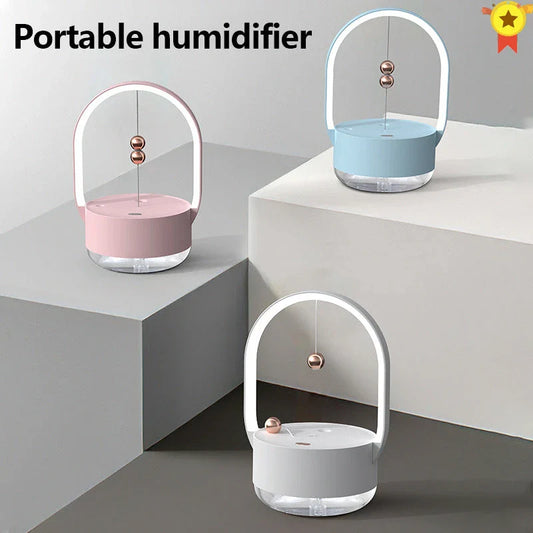 Compact portable USB powered humidifier with mood lighting for home and office use