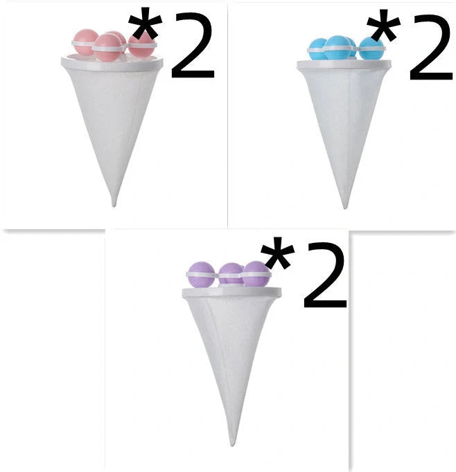 Ultra-fine mesh washing machine lint catcher in purple, blue, and pink