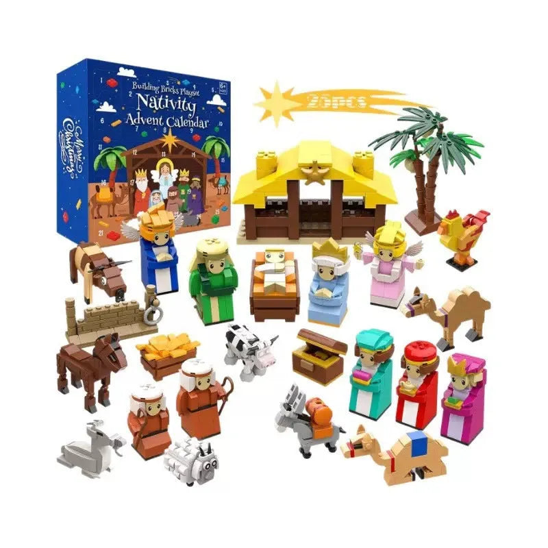 Children's Christmas countdown calendar blind box building block set in a colour box, plastic toy for ages 4-6, ST22 and ST27 options