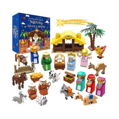 Children's Christmas countdown calendar blind box building block set in a colour box, plastic toy for ages 4-6, ST22 and ST27 options