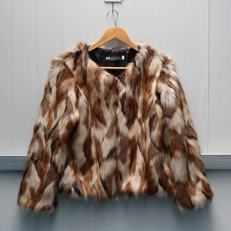 Korean version slim-fitting women's faux fur coat in a fox fur style, shown in real-shot colour.
