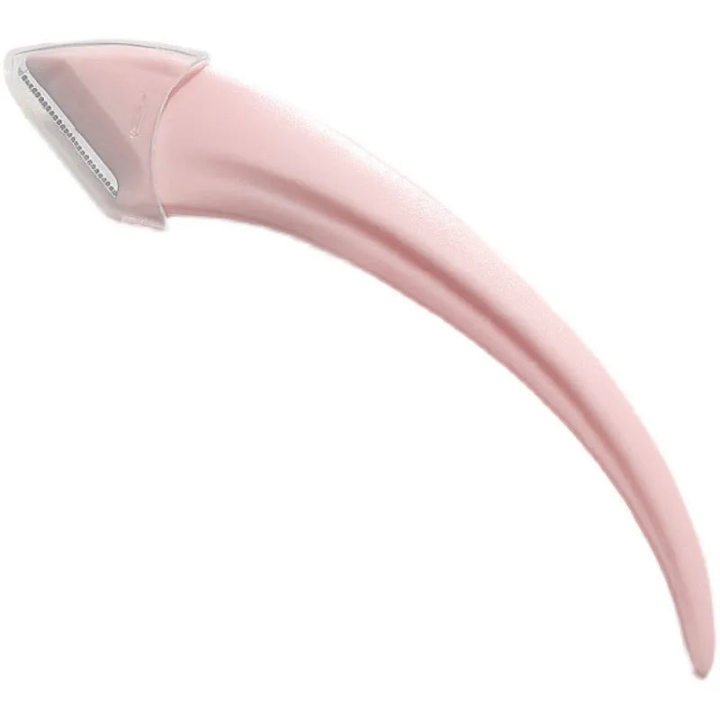 A curved moon-shaped eyebrow trimming knife and a cutting comb on a white background.