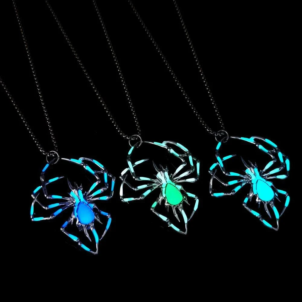 Glow-in-the-Dark Halloween Spider Necklace - Luminous Jewelry with Vintage-Inspired Stereo Design