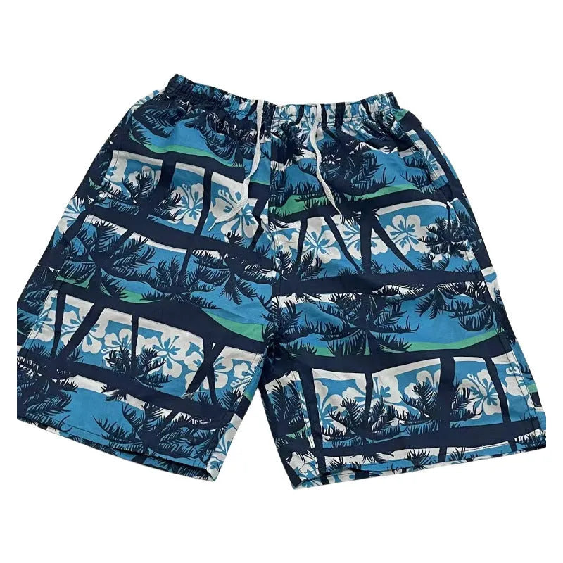 Men's floral patterned swim shorts with five-point cut design