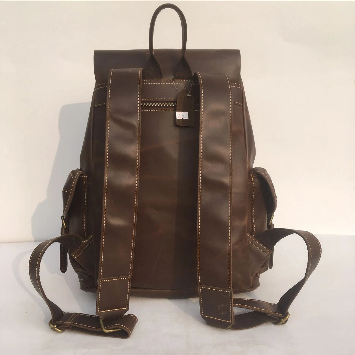 Brown genuine leather men's back package with air pillow belt system