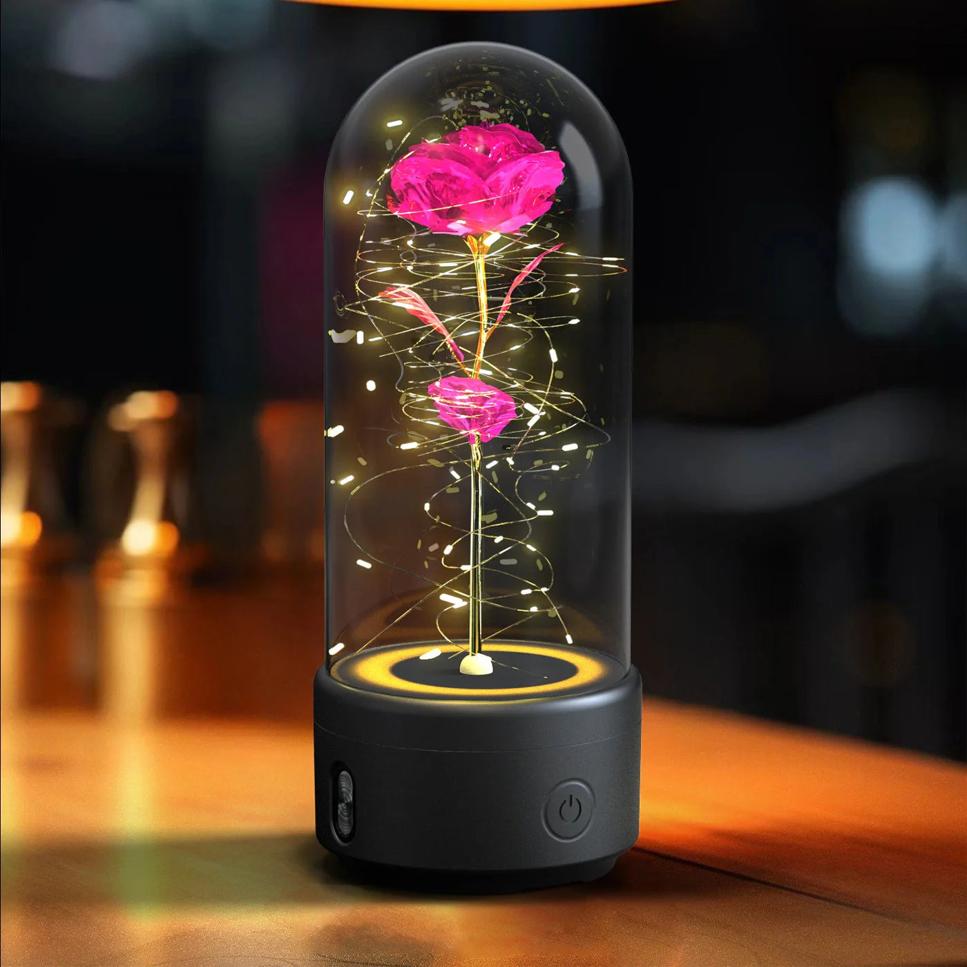 Elegant rose-themed LED light and Bluetooth speaker for romantic ambience and immersive audio experiences