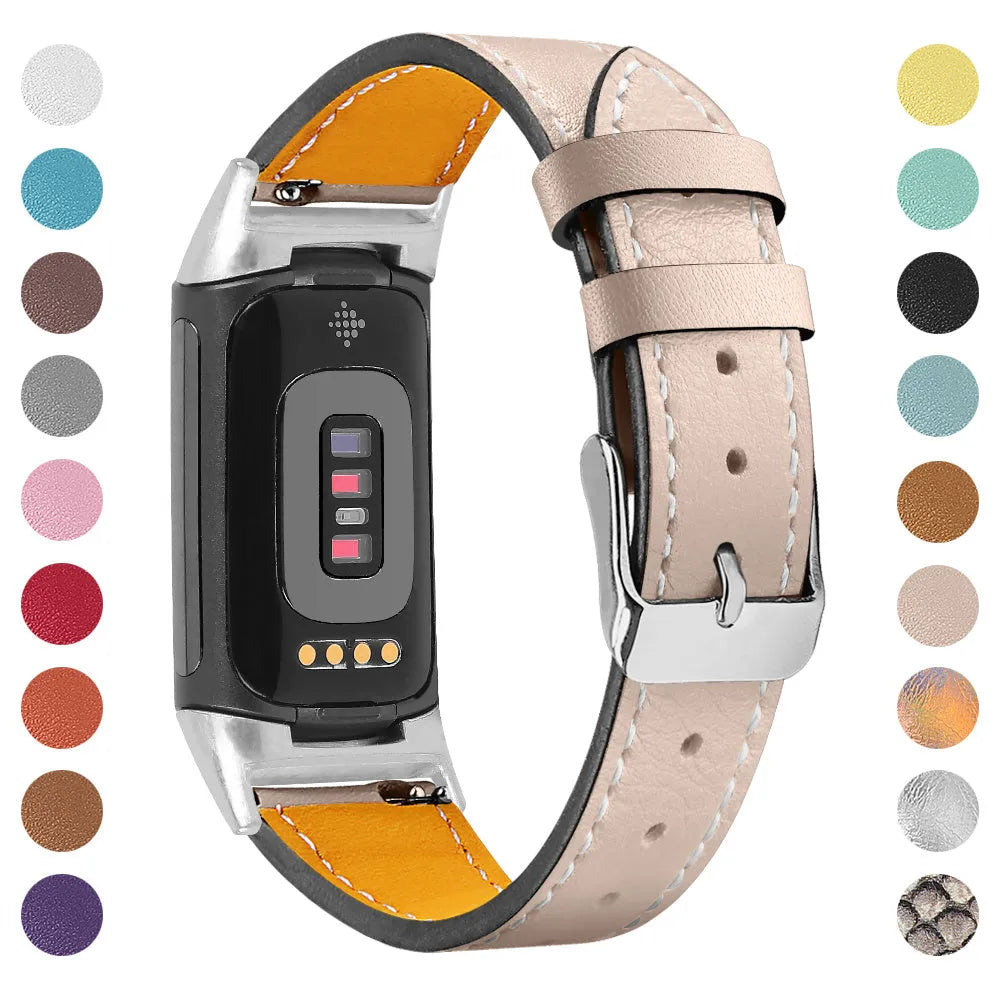 Genuine leather strap for Fitbit charge5/6 smartwatch adjustable 5.5-8.1 inches 16 colours
