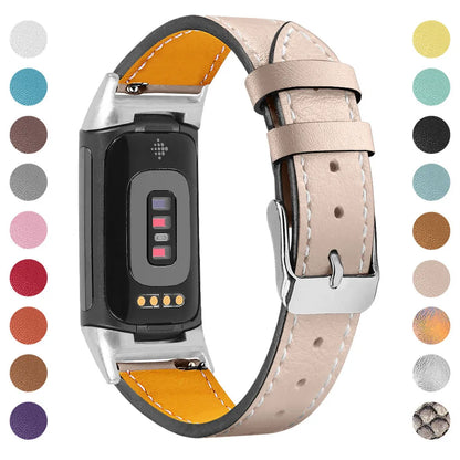 Genuine leather strap for Fitbit charge5/6 smartwatch adjustable 5.5-8.1 inches 16 colours