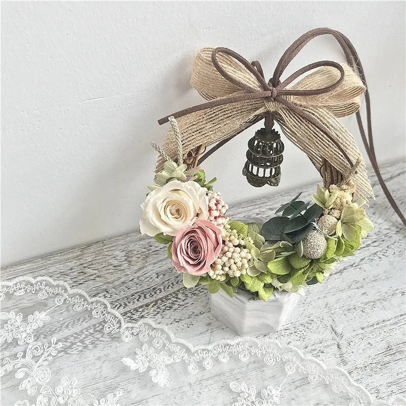 10cm wooden DIY preserved flower vine ring kit with glue and tools for salon or car hanging decoration