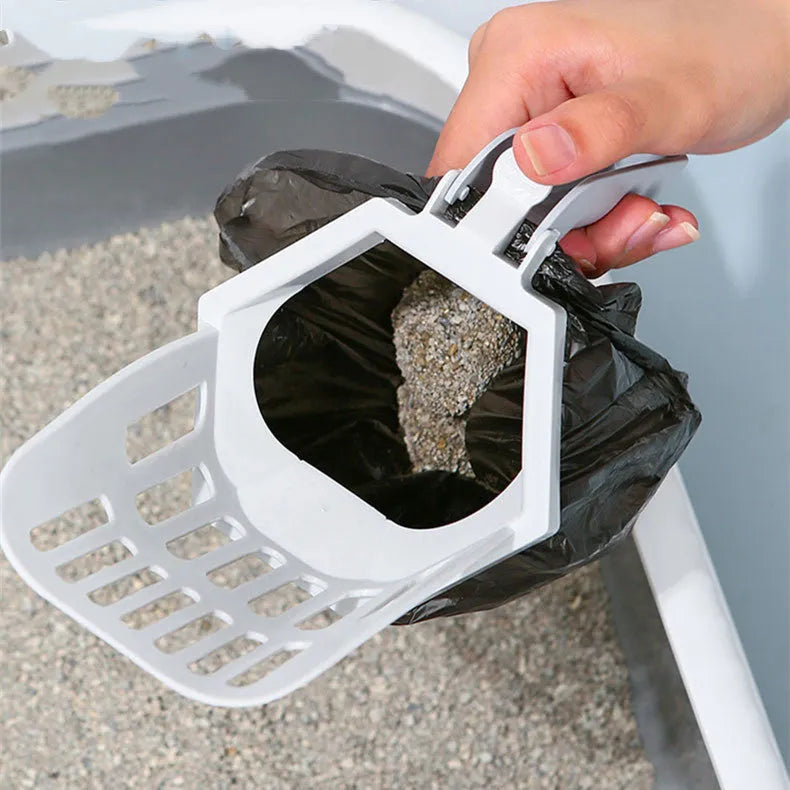 Large grey self-cleaning cat litter scoop with PP construction for pet waste removal