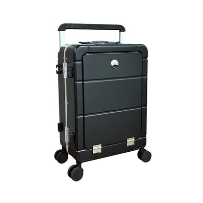 20-inch front opening suitcase in titanium silver colour with universal wheels and a separate compartment.
