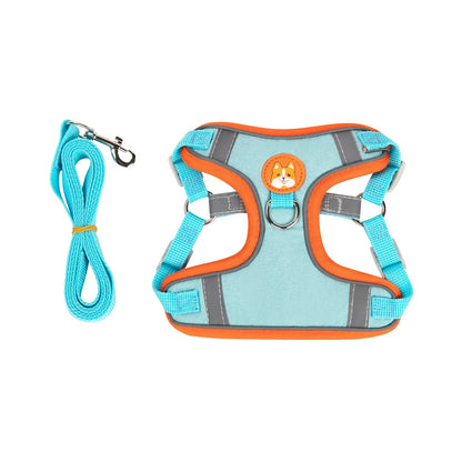 Dog haulage rope package with adjustable vest harness in purple, blue, orange, red, brown, or green