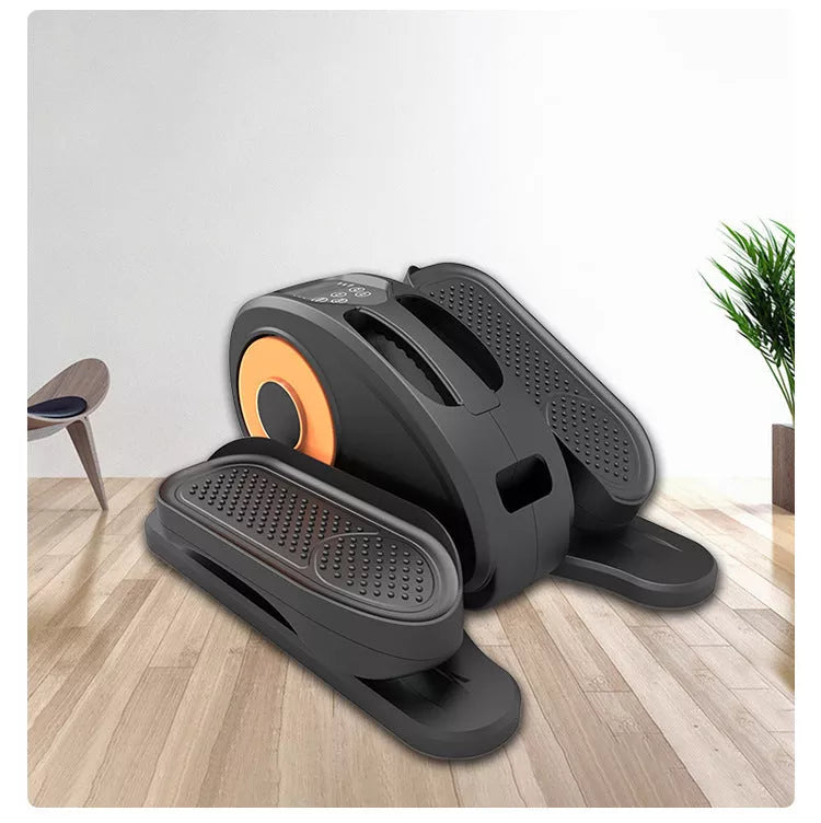 Compact electric elliptical trainer for home use in black, silver, or orange