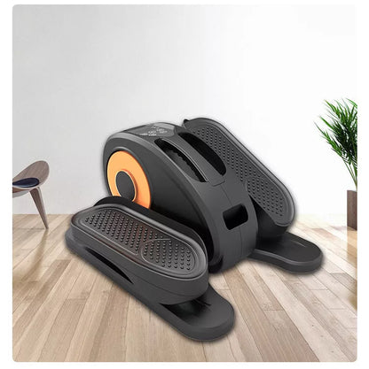 Compact electric elliptical trainer for home use in black, silver, or orange