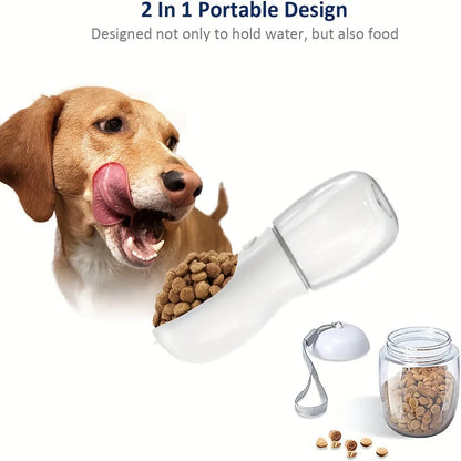 2 in 1 dog water bottle with food container in green, pink or white, 350ml or 550ml, leak proof portable pet dispenser