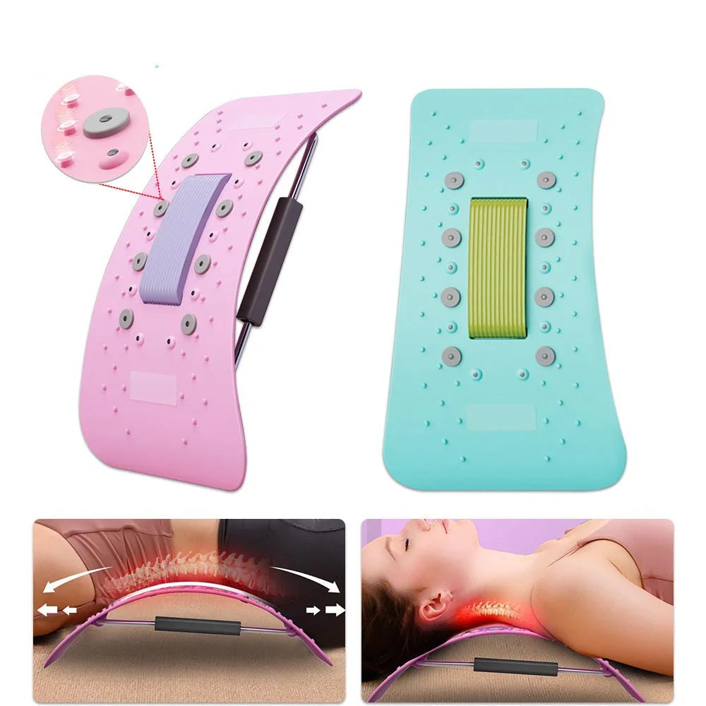Adjustable Back Cracker Spine Board in pink and green for lumbar and neck support