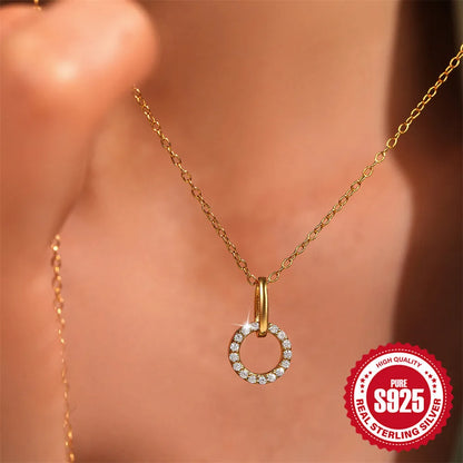Gold colour sterling silver clavicle chain necklace with interlocking zircon pendant, adjustable 21-50cm length
