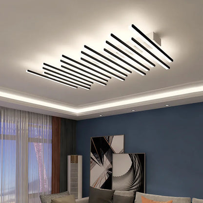 Modern wave style LED ceiling light with six 50cm arms in black or gold finish