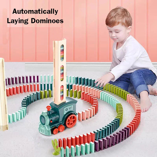 Automatic Licensing Dominoes Electric Train Set for infants with 100 dominoes
