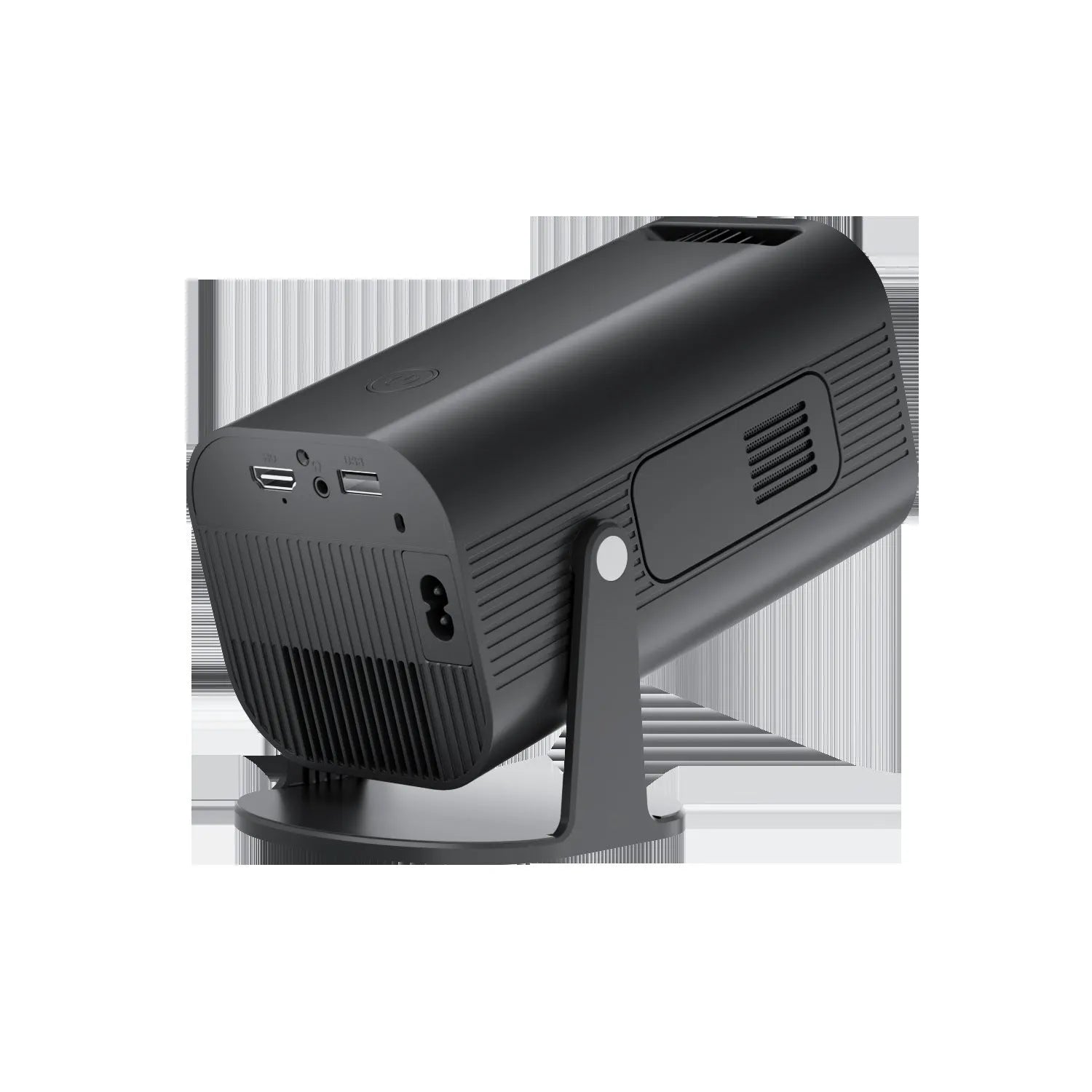 P330 portable mini projector in black or white with remote control on a table.