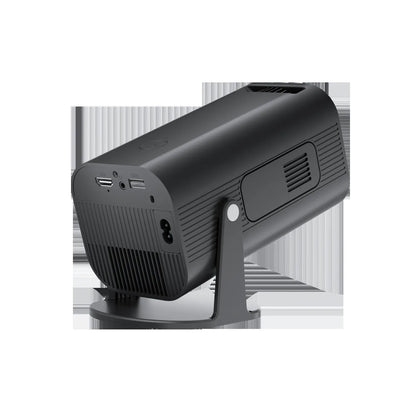 P330 portable mini projector in black or white with remote control on a table.