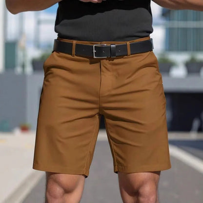 Men's straight-cut fifth pants in a solid light grey colour, showing the tailored fit.