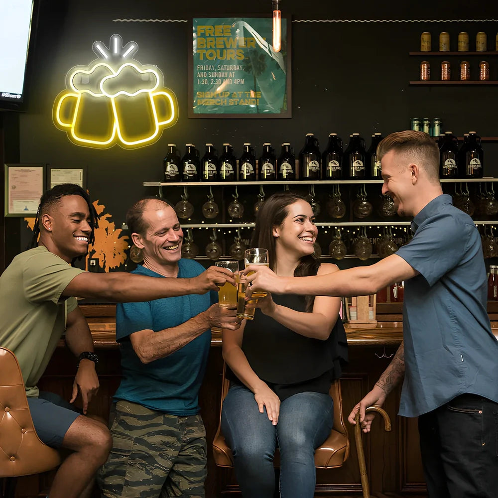 Yellow Bar Beer Cheers neon LED light with acrylic shell, USB powered for wall or table decoration
