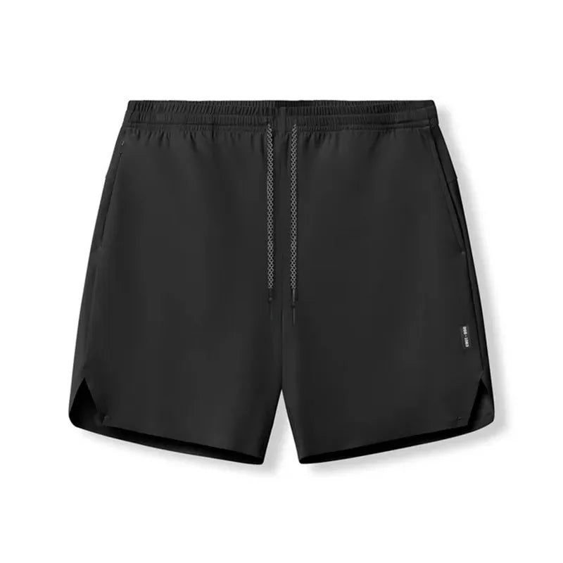 Men's seamless grey sports shorts in straight leg, knee-length quick-dry polyester design.