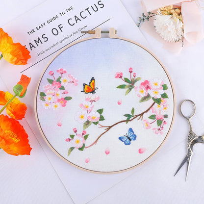 Nordic style grass leaf pattern embroidery kit on canvas fabric with floral colour options