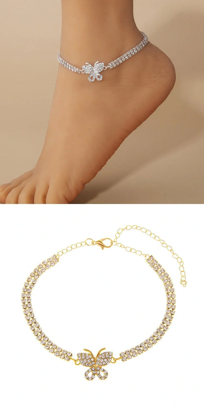 Butterfly anklet with bow design and sparkling gemstones for women