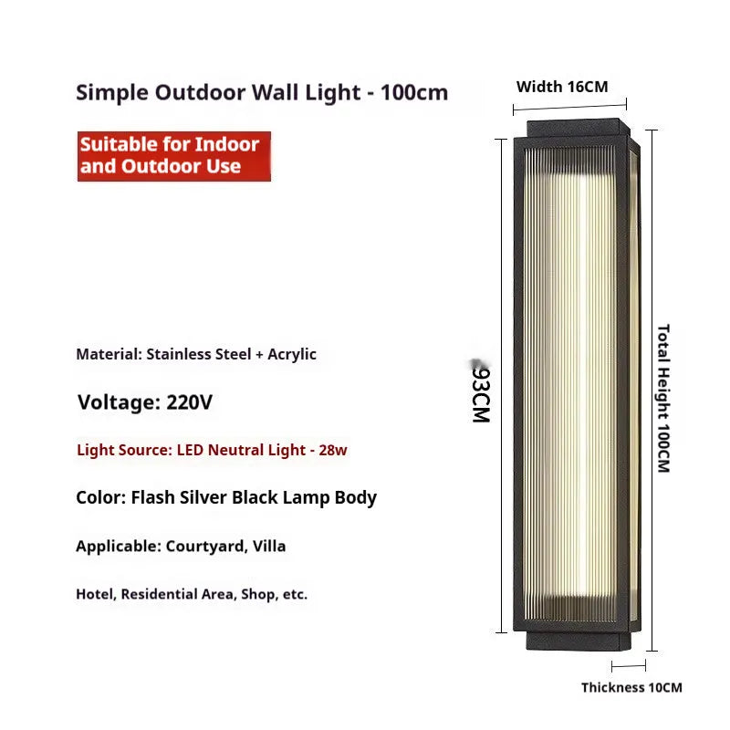 Stainless steel outdoor wall lamp for courtyard and garden lighting in four available sizes