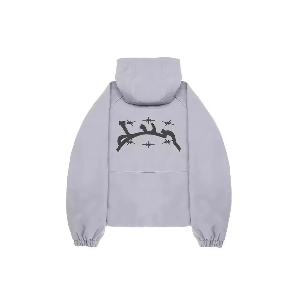 British style grey hooded sunscreen jacket for middle-aged men with loose fit design