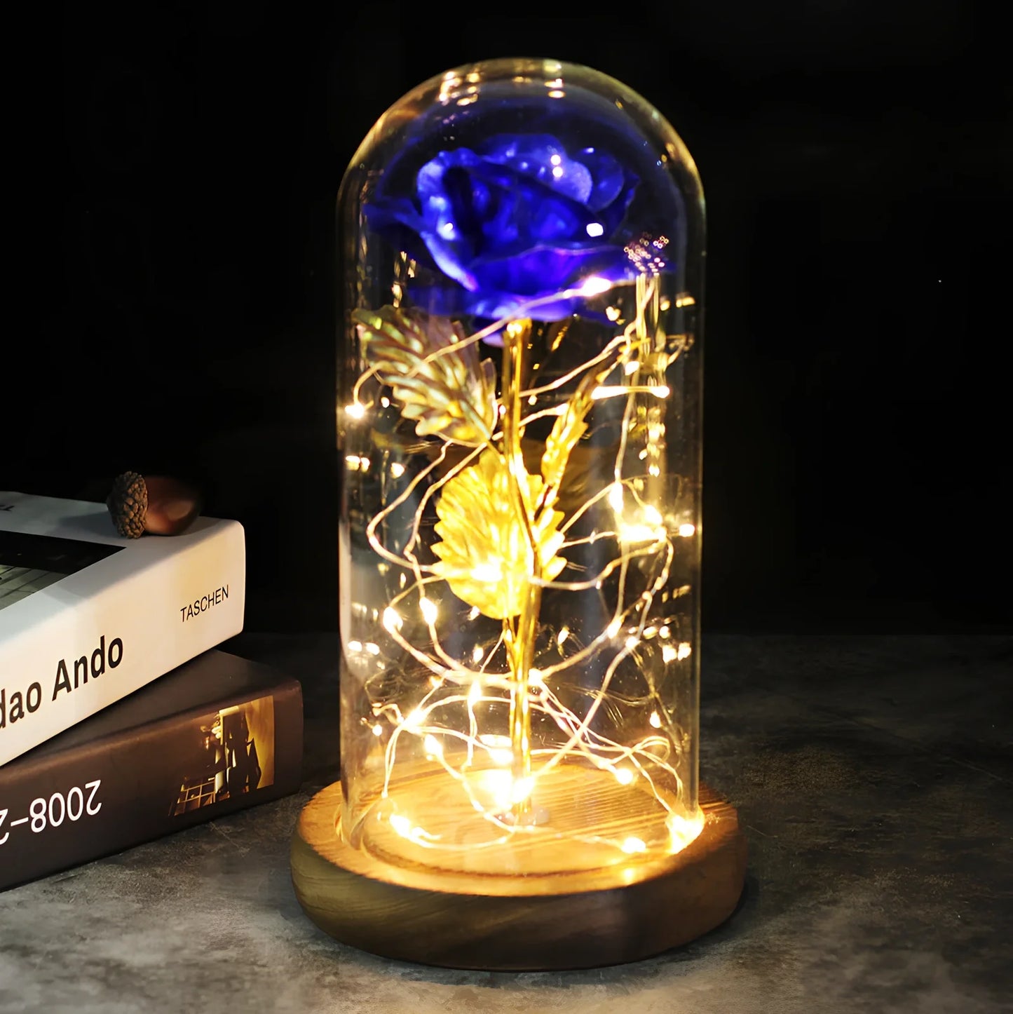 Little Prince Rose Glass Cover with 20cm diameter dome protecting plastic flower arrangement