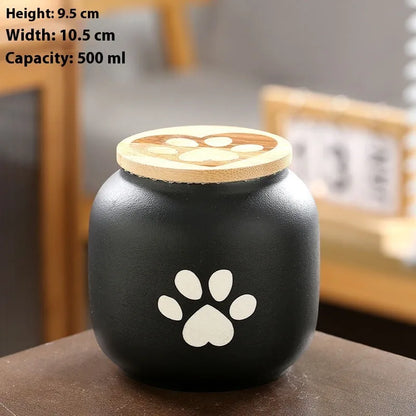 Ceramic pet funeral urn with foot print design in choice of colours and 180ml or 500ml sizes