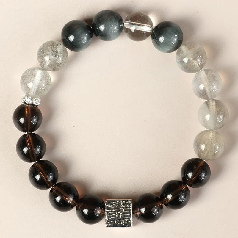 Chinese style couple crystal bracelets with 10mm geometry beads in khaki colour