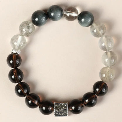 Chinese style couple crystal bracelets with 10mm geometry beads in khaki colour