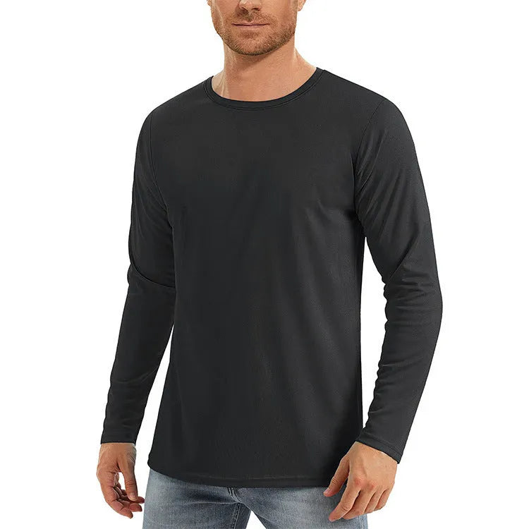 Men's UV protection clothing made from quick-dry polyester fabric in casual solid colours with long sleeves, available in white, black, navy blue, light blue, light grey and dark grey with Asian sizing from S to XXXL for outdoor sun protection wear