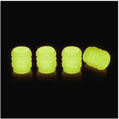 Glow-in-the-dark rubber tyre valve caps in five colour options on tyre valve stem